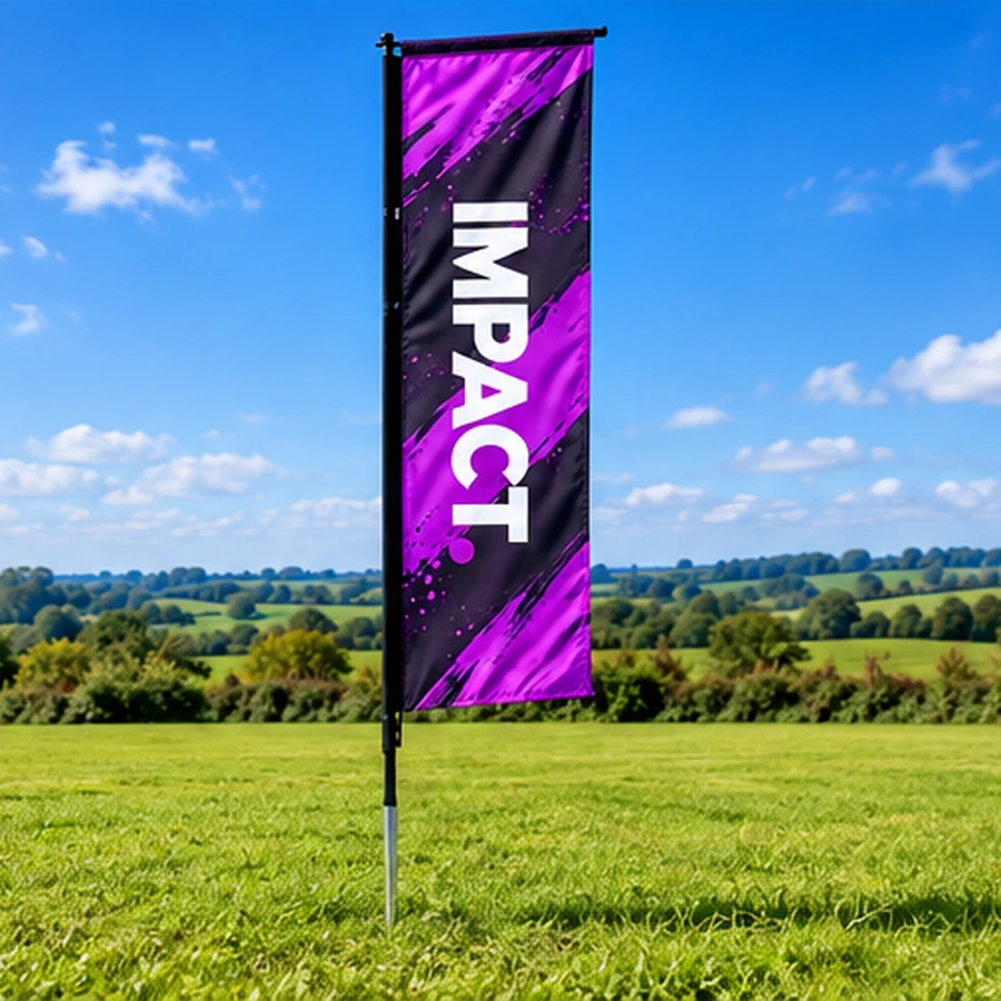 Rectangular flag example with IMPACT artwork and ground spike