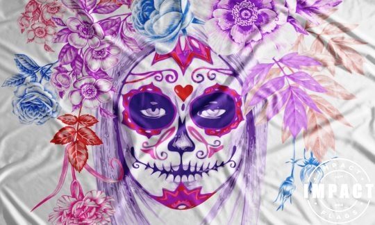 Day of the Dead Candy Skull Girl Flowers Colour