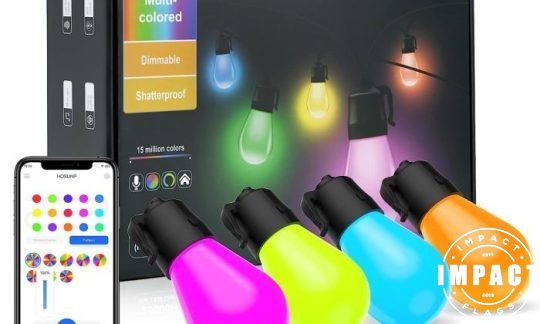 Colour Changing Festoon Smart LED String Lights | 48FT RGB | IP67 Waterproof & Shatterproof | 15 RGB Bulbs | APP Control | 12V or Mains Powered
